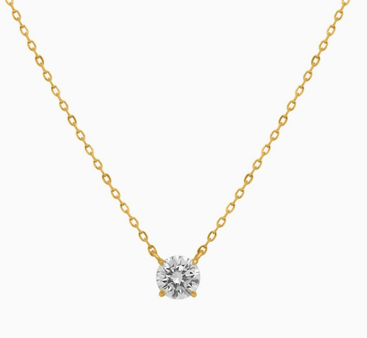 Moissanite Round Pendant Necklace | 1.23CT (7MM) | 18K Gold over Sterling Silver | Certificate Included
