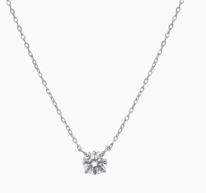 Moissanite Round Pendant Necklace | 1.23CT (7MM) | Rhodium Finish over Sterling Silver | Certificate Included