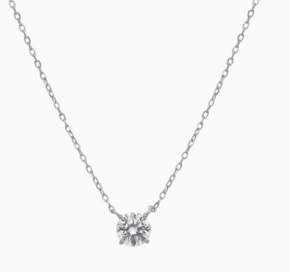 Moissanite Round Pendant Necklace | 1.23CT (7MM) | Rhodium Finish over Sterling Silver | Certificate Included
