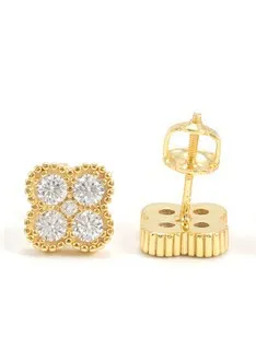 Moissanite Clover Stud Earrings | 8.5MM | 18K Gold over Sterling Silver | Certificate Included
