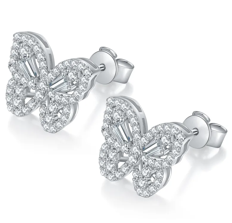 Moissanite Butterfly Stud Earrings | 0.8CT Each | 18K over Sterling Silver | No Certificate
