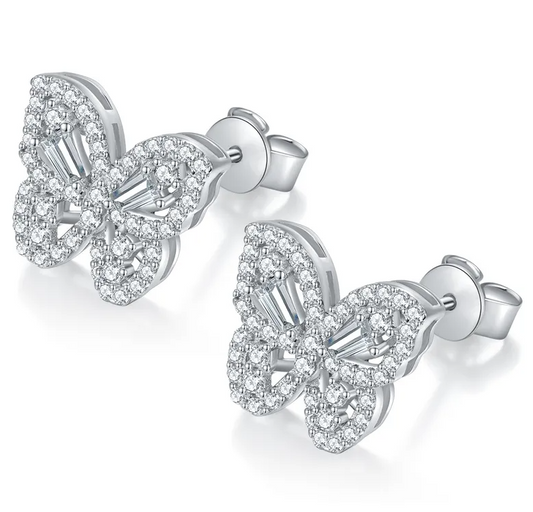 Moissanite Butterfly Stud Earrings | 0.8CT Each | 950 Platinum over Sterling Silver | No Certificate