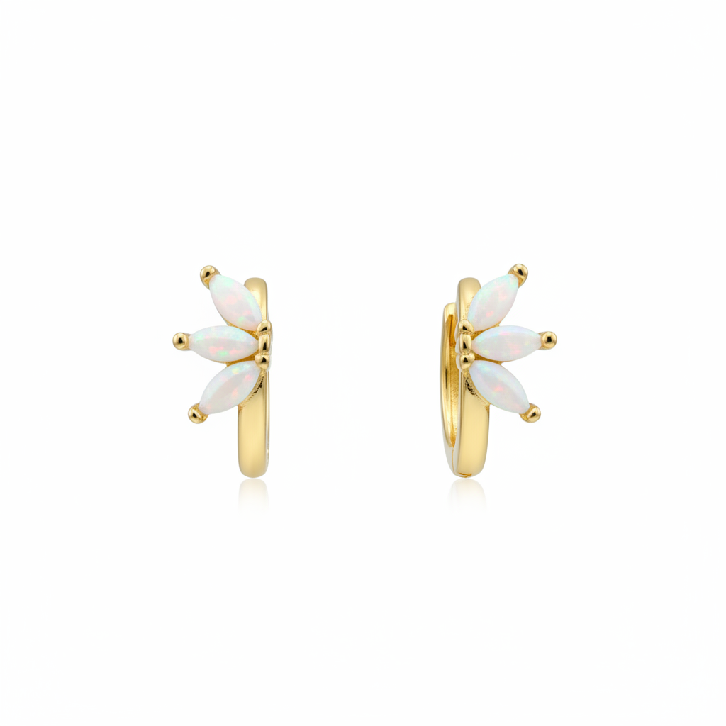 GOLD VERMEIL - EARRINGS - OPAL MARQUISE HUGGIE HOOP 12MM