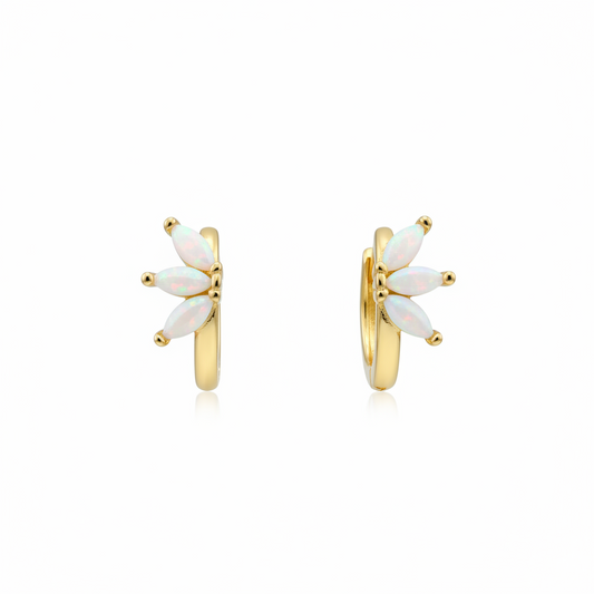 GOLD VERMEIL - EARRINGS - OPAL MARQUISE HUGGIE HOOP 12MM