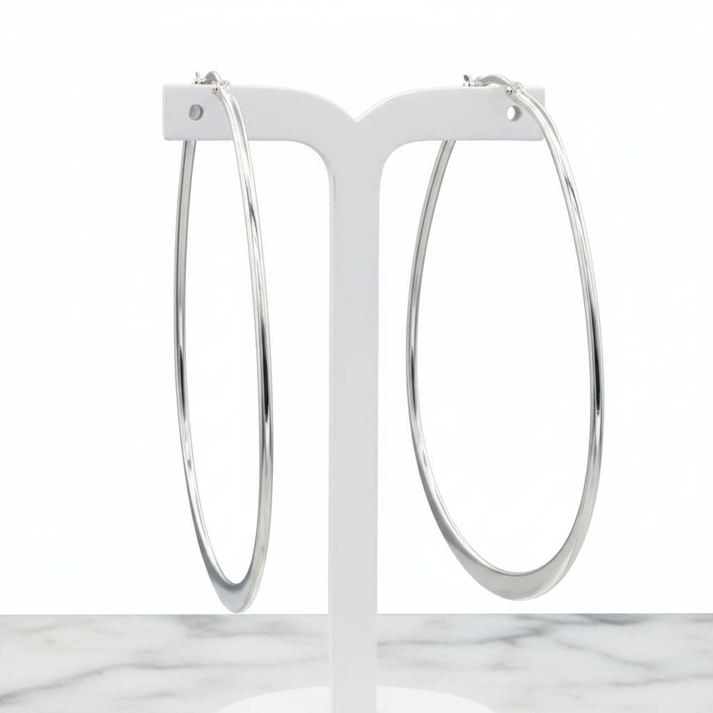 STERLING SILVER - EARRINGS - TEARDROP HOOP 56x38mm