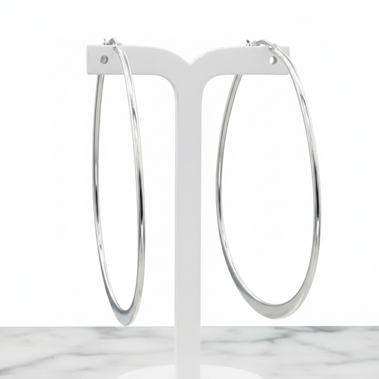 STERLING SILVER - EARRINGS - TEARDROP HOOP 56x38mm