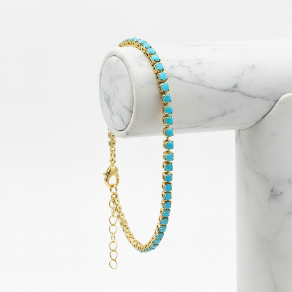 GOLD FILLED - TENNIS BRACELET - CZ TURQUOISE 2MM