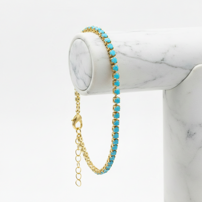 GOLD FILLED - TENNIS BRACELET - CZ TURQUOISE 2MM