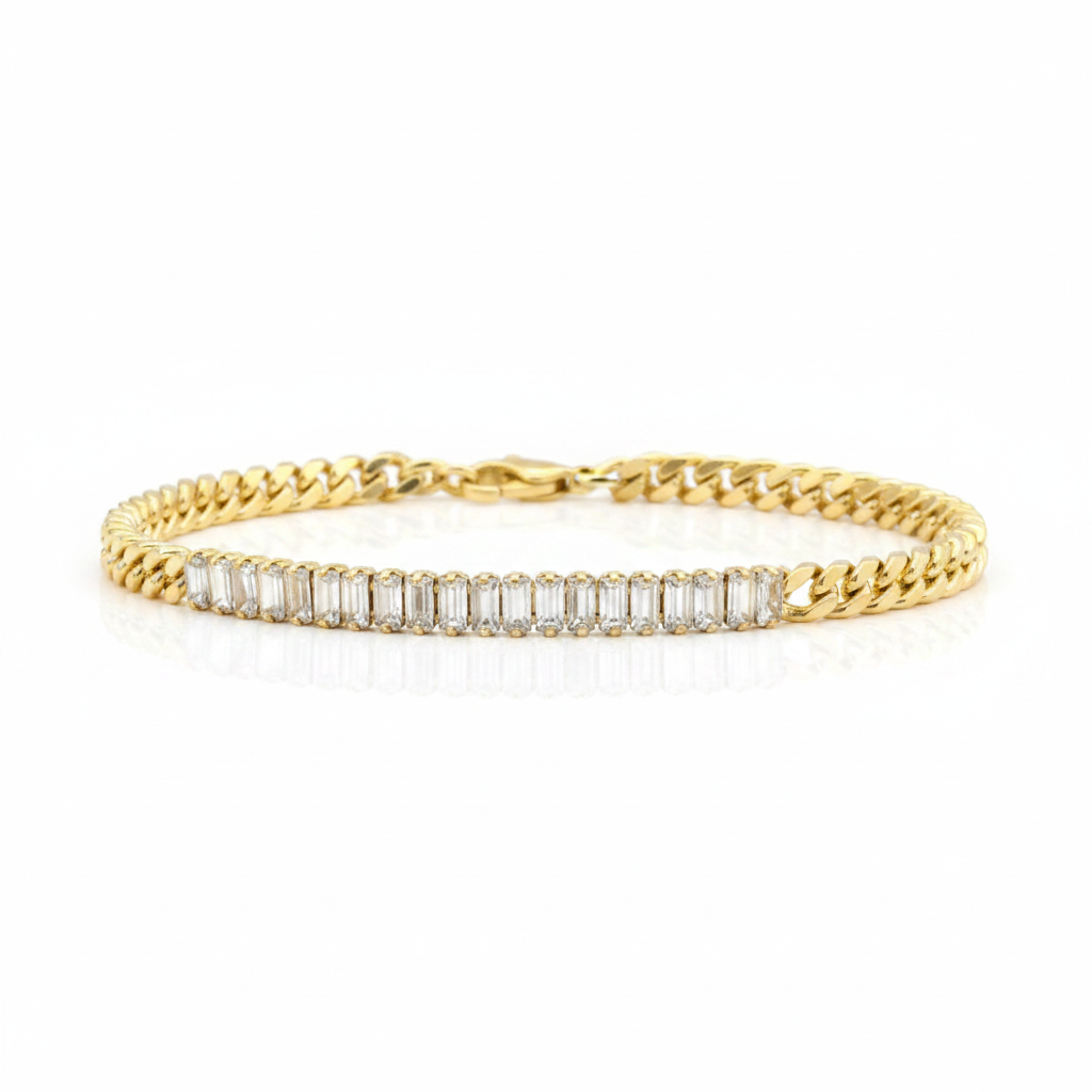 GOLD FILLED - BRACELET - CZ BAGUETTE + CURB MIX 3.5MM
