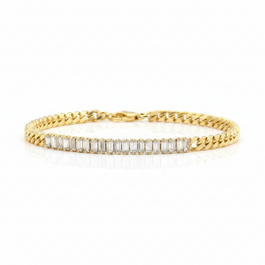 GOLD FILLED - BRACELET - CZ BAGUETTE + CURB MIX 3.5MM