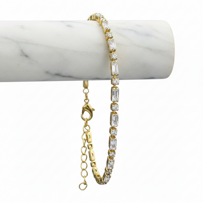 GOLD FILLED - TENNIS BRACELET - CZ BAGUETTE + ROUND 2.2MM