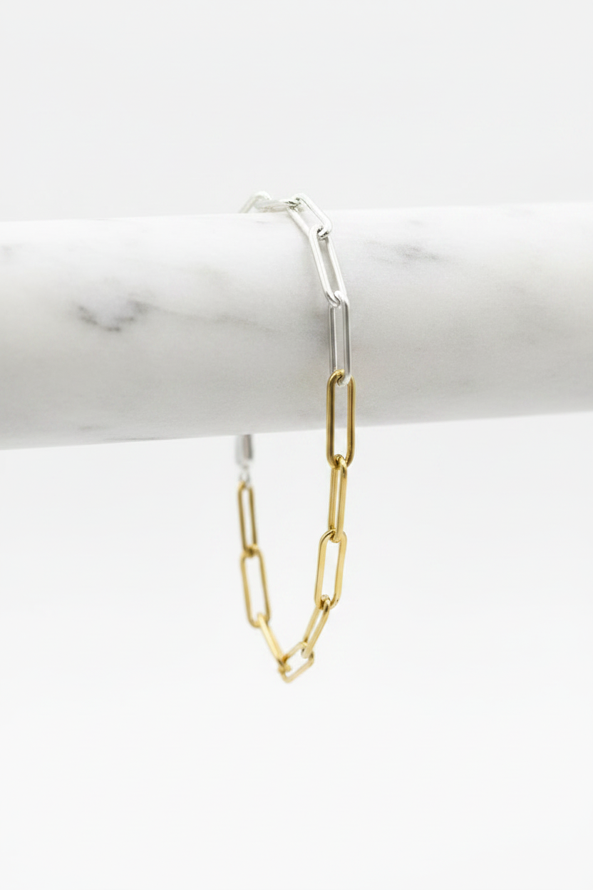 STERLING SILVER + GOLD FILLED - BRACELET - Two-Tone PAPERCLIP 3.8MM