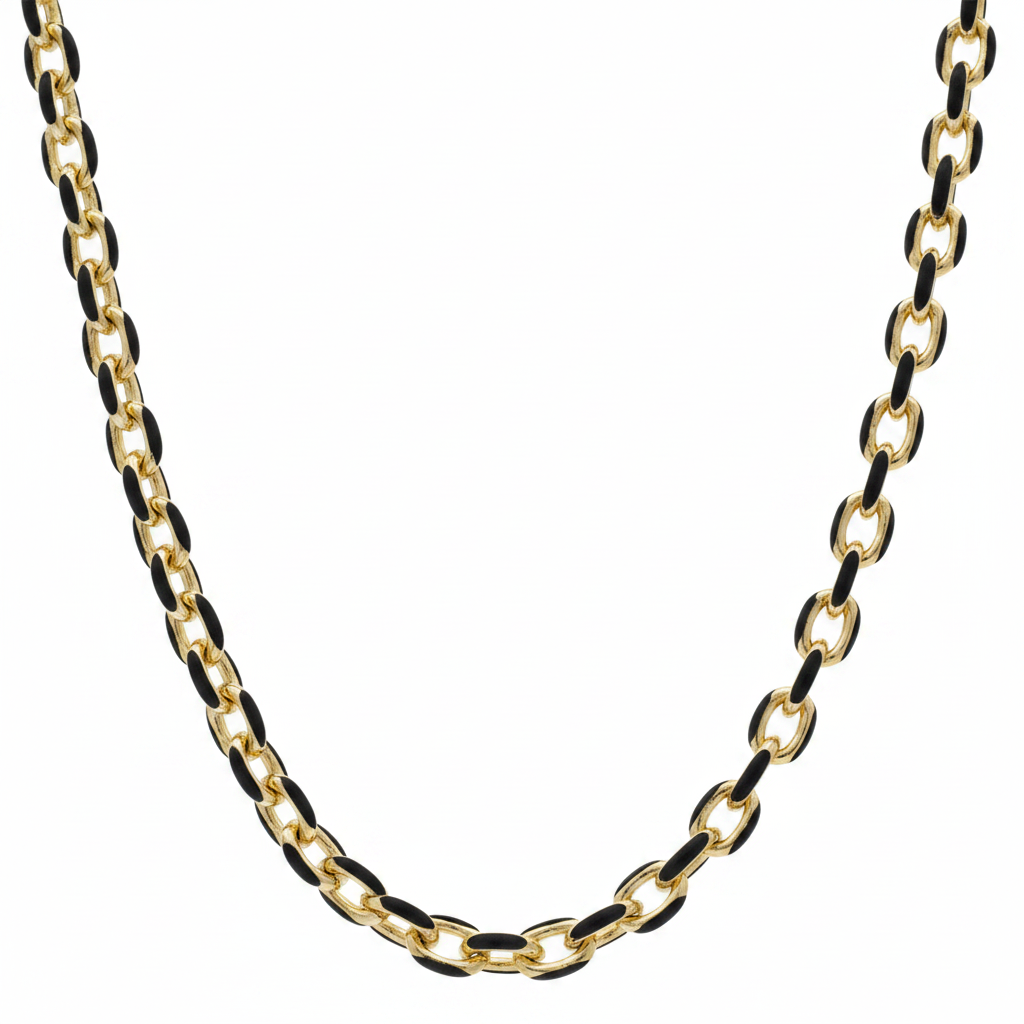 GOLD FILLED - NECKLACE - BLACK ENAMEL MARINER CHAIN 3.5MM