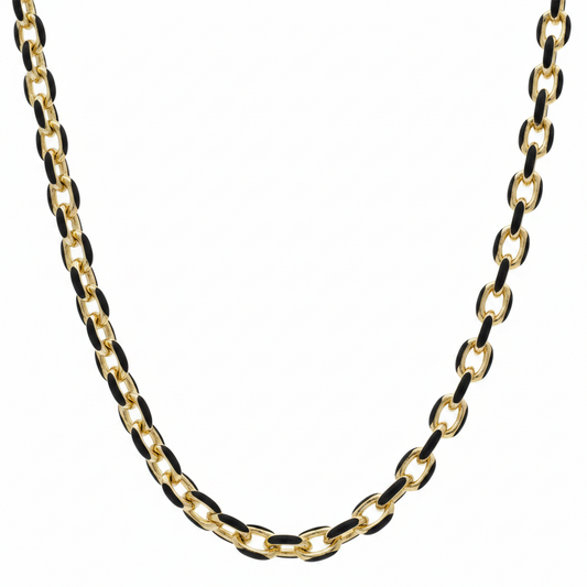 GOLD FILLED - NECKLACE - BLACK ENAMEL MARINER CHAIN 3.5MM