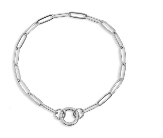 316L STAINLESS STEEL - CHARM BRACELET - PAPERCLIP 4MM ROUND CHARM KEEPER