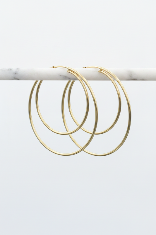 GOLD FILLED - EARRINGS - DOUBLE ENDLESS HOOPS 42MM