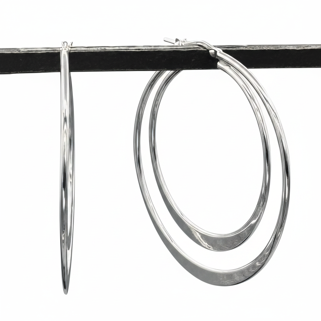 STERLING SILVER - EARRINGS - DOUBLE HOOPS 43MM