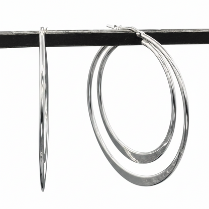 STERLING SILVER - EARRINGS - DOUBLE HOOPS 43MM