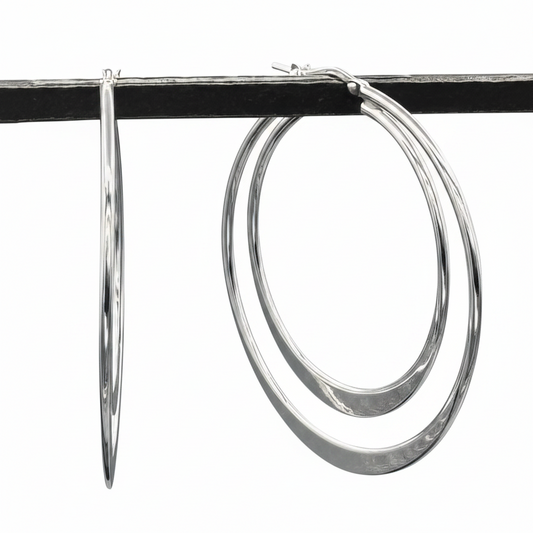 STERLING SILVER - EARRINGS - DOUBLE HOOPS 43MM