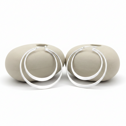 STERLING SILVER - EARRINGS - DOUBLE HOOPS 43MM