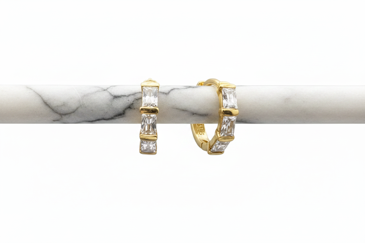 GOLD VERMEIL - EARRINGS - CZ BAGUETTE HUGGIES 11MM