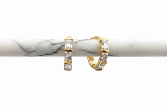 GOLD VERMEIL - EARRINGS - CZ BAGUETTE HUGGIES 11MM