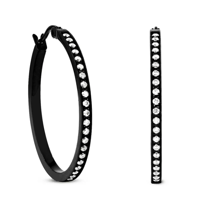 PREMIUM STAINLESS STEEL - EARRINGS - MEDIUM HOOP 42 PAVE 30MM