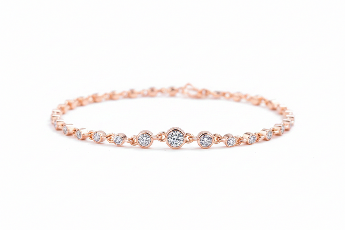 Moissanite Bezel Bracelet | 0.87CT | 18K Rose Gold or 950 Platinum-Plated Sterling Silver | No Certificate