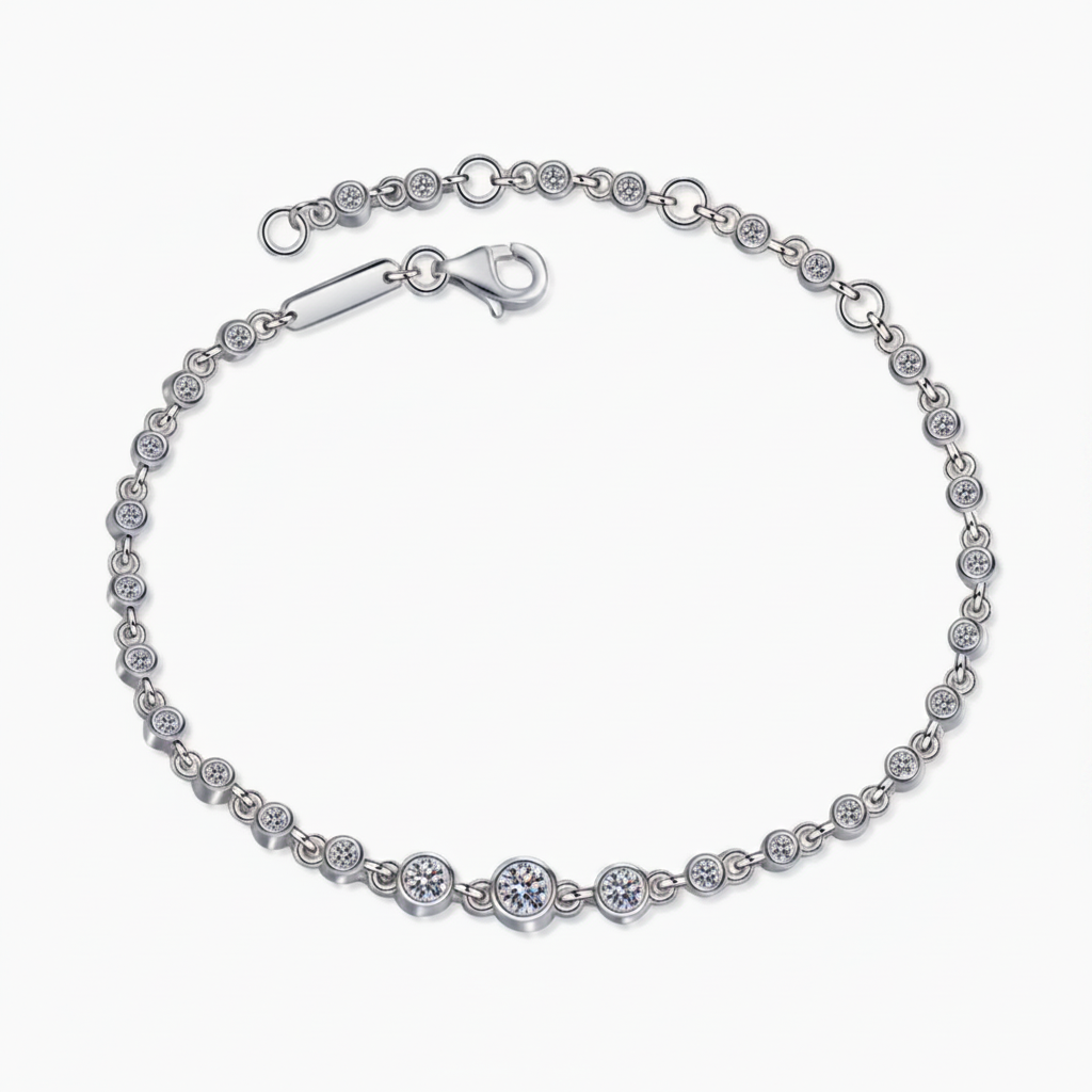 Moissanite Bezel Bracelet | 0.87CT | 18K Rose Gold or 950 Platinum-Plated Sterling Silver | No Certificate