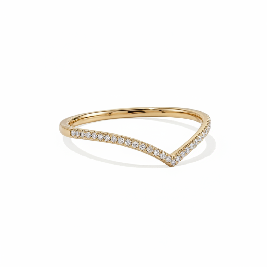 Moissanite Chevron Ring 1.05CT | Pavé Band | Sterling Silver | Gold | NO Certificate