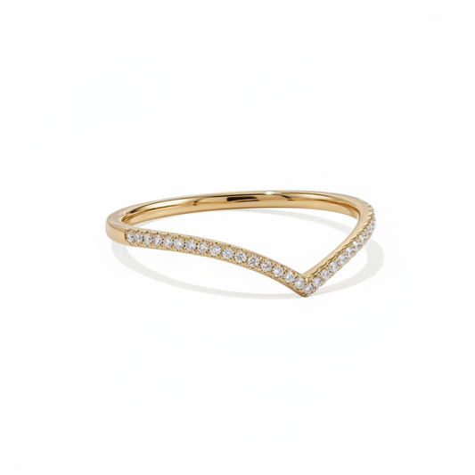 Moissanite Chevron Ring 1.05CT | Pavé Band | 18K Gold over Sterling Silver | NO Certificate