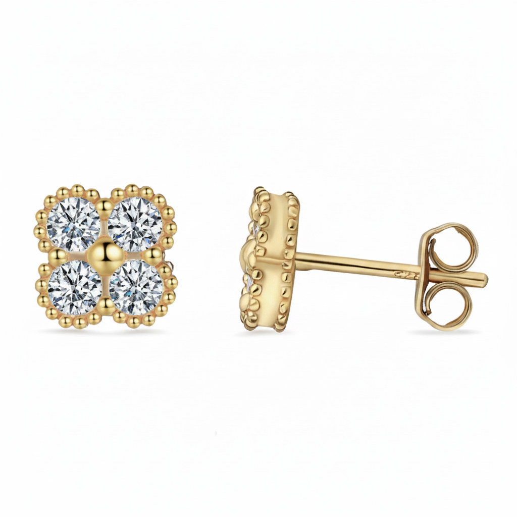 Moissanite Clover Stud Earrings | 0.8CT Each | 18K Gold or 950 Platinum over Sterling Silver | Certificate Included