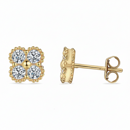 Moissanite Clover Stud Earrings | 0.8CT Each | 18K Gold or 950 Platinum over Sterling Silver | Certificate Included