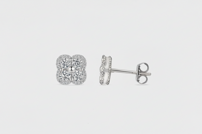 Moissanite Clover Stud Earrings | 0.8CT Each | 18K Gold or 950 Platinum over Sterling Silver | Certificate Included