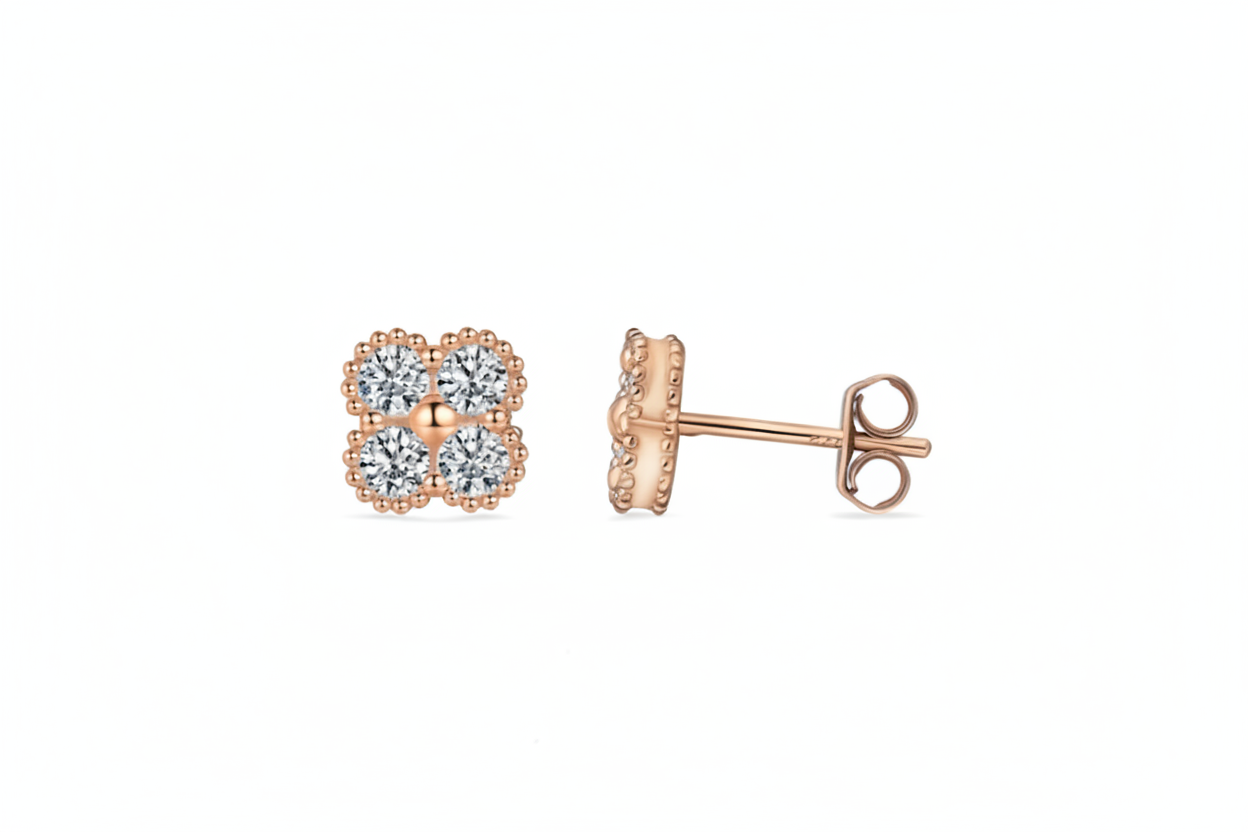 Moissanite Clover Stud Earrings | 0.8CT Each | 18K Gold or 950 Platinum over Sterling Silver | Certificate Included