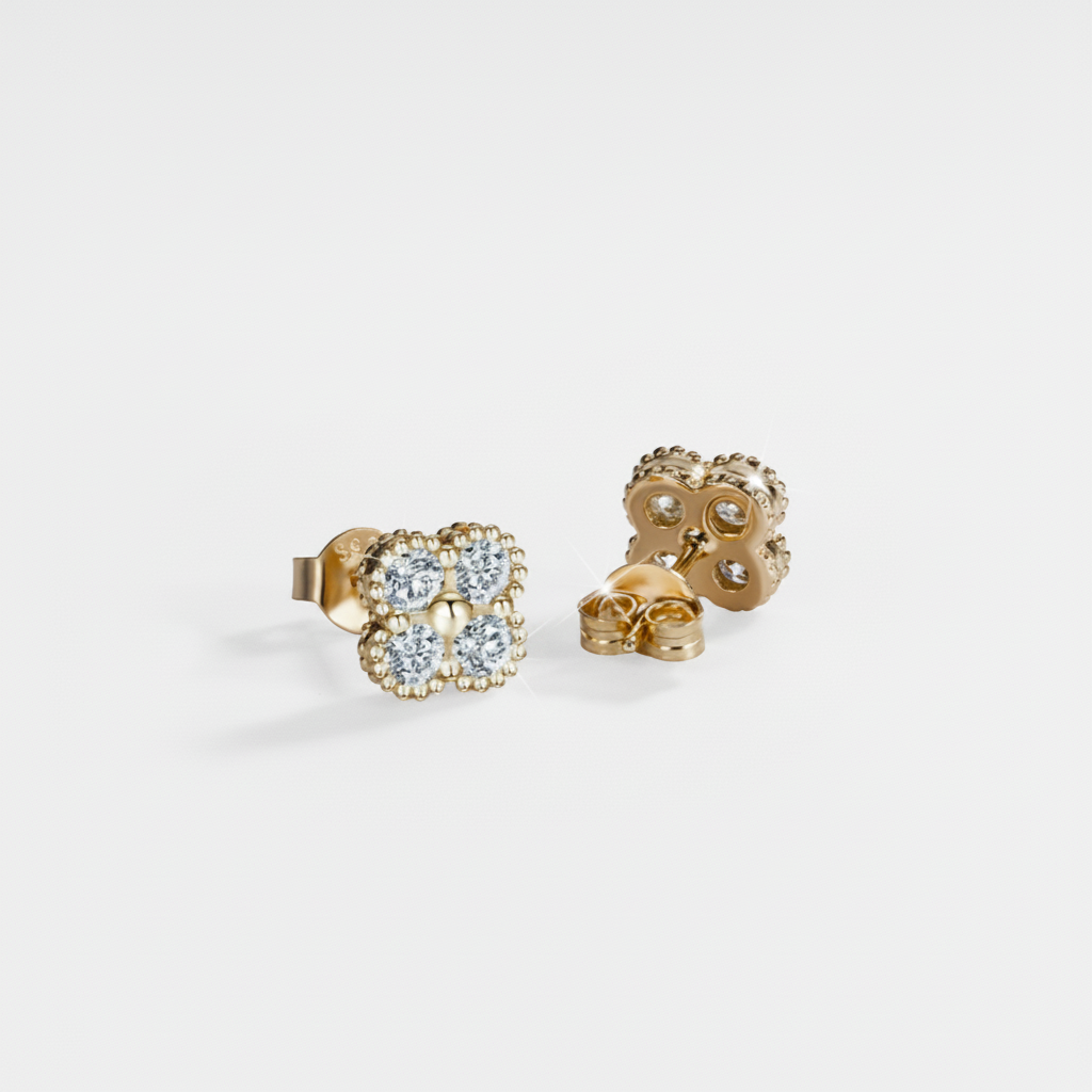Moissanite Clover Stud Earrings | 0.8CT Each | 18K Gold or 950 Platinum over Sterling Silver | Certificate Included