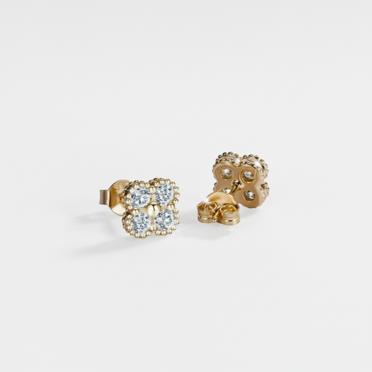 Moissanite Clover Stud Earrings | 0.8CT Each | 18K Gold or 950 Platinum over Sterling Silver | Certificate Included