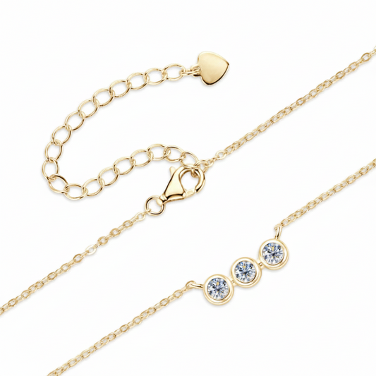Moissanite Triple Bezel Necklace | 0.3CT | 18K Gold or 950 Platinum-Plated Sterling Silver | Certificate Included