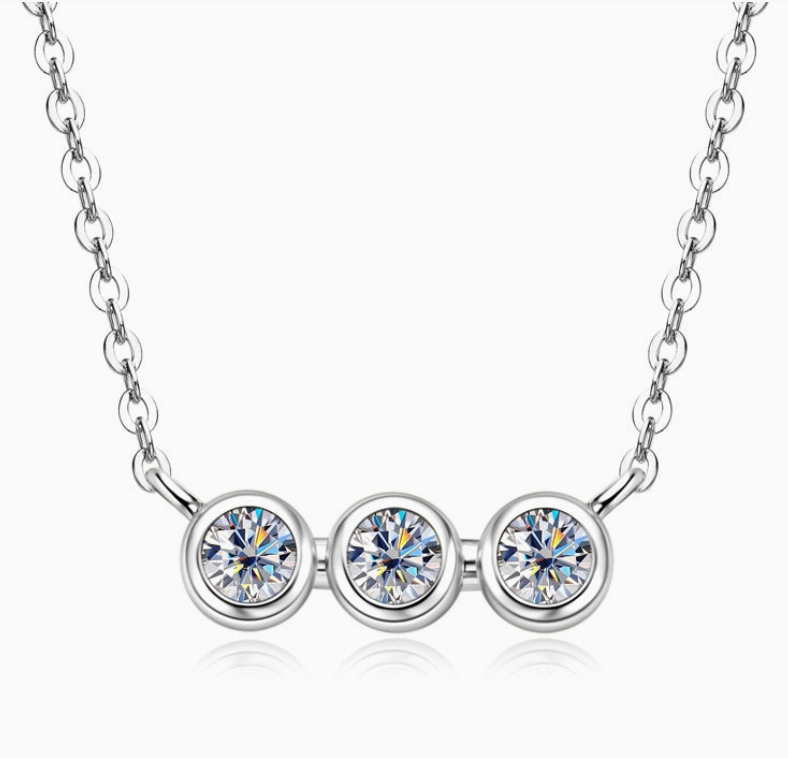 Moissanite Triple Bezel Necklace | 0.3CT | 18K Gold or 950 Platinum-Plated Sterling Silver | Certificate Included
