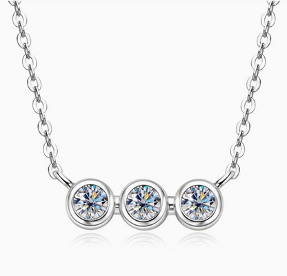 Moissanite Triple Bezel Necklace | 0.3CT | 18K Gold or 950 Platinum-Plated Sterling Silver | Certificate Included