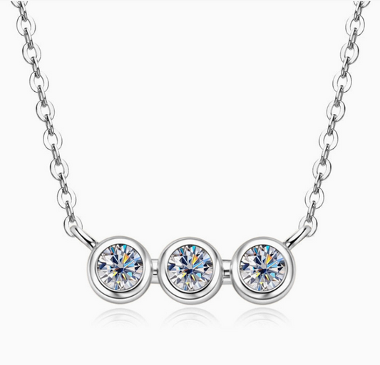 Moissanite Triple Bezel Necklace | 0.3CT | 18K Gold or 950 Platinum-Plated Sterling Silver | Certificate Included