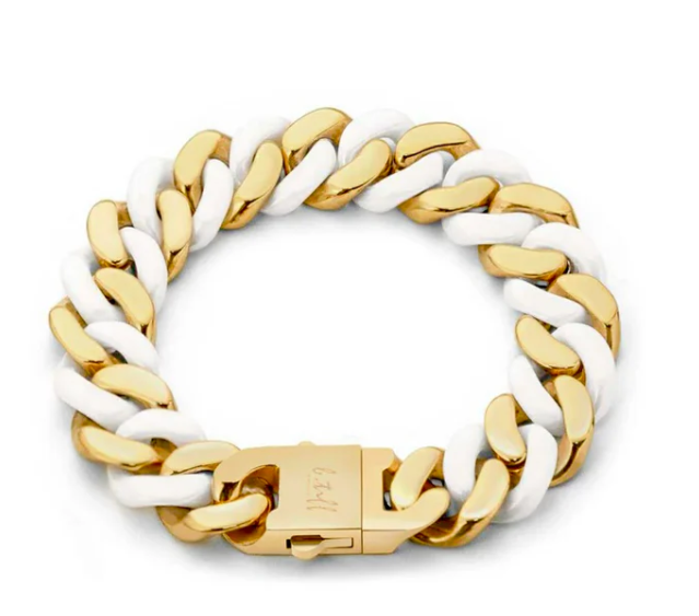 Cuban Link Bracelet | 15MM | White + Gold Two-Tone | Premium 316L Stainless Steel