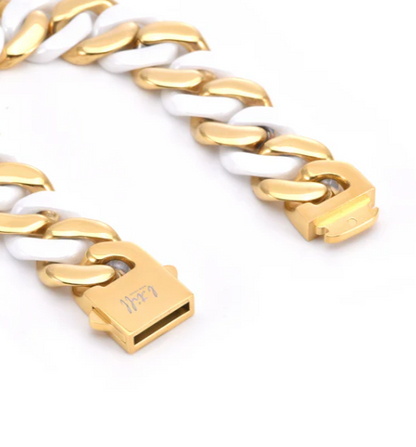 Cuban Link Bracelet | 15MM | White + Gold Two-Tone | Premium 316L Stainless Steel