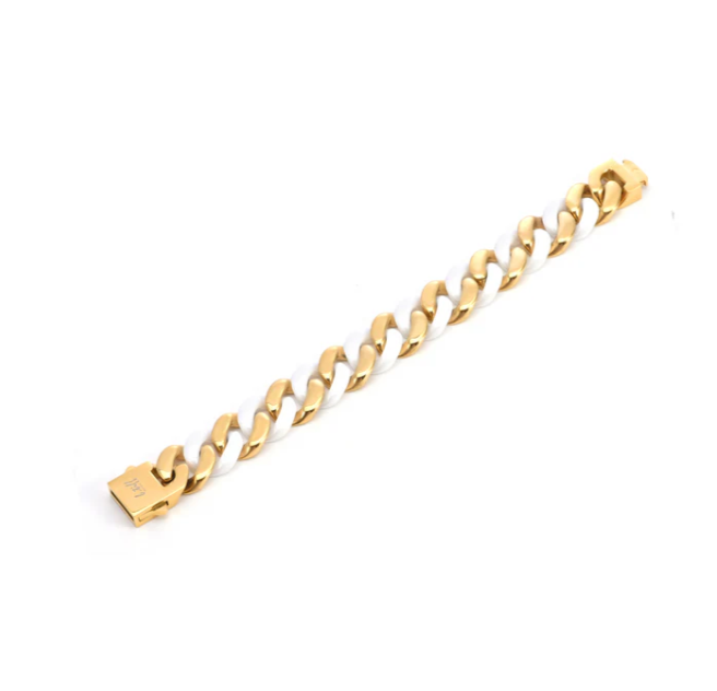 Cuban Link Bracelet | 15MM | White + Gold Two-Tone | Premium 316L Stainless Steel