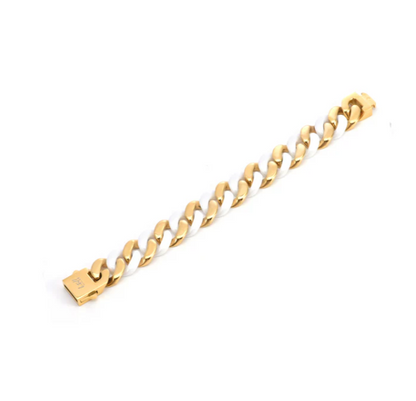 Cuban Link Bracelet | 15MM | White + Gold Two-Tone | Premium 316L Stainless Steel