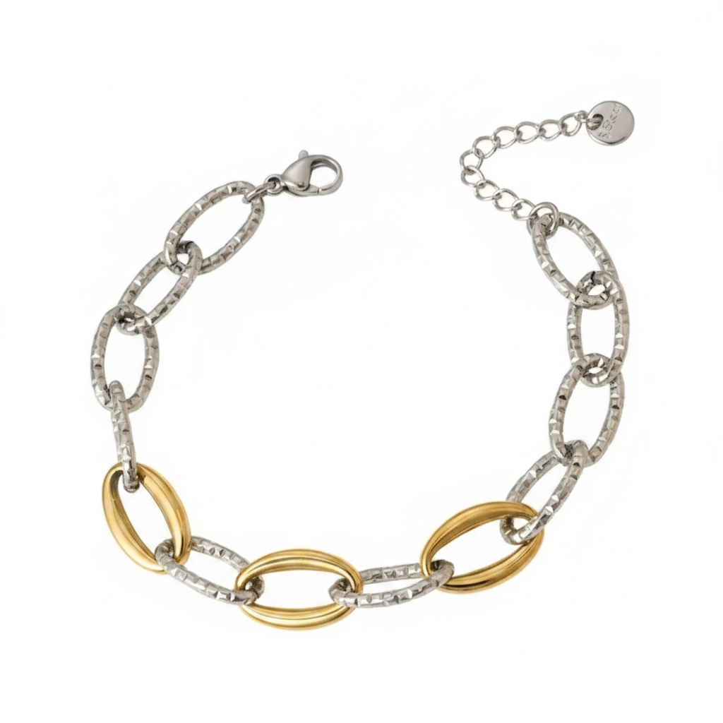 Two-Tone Oval Link Bracelet | 14K Gold PVD & Steel | 304 Stainless Steel