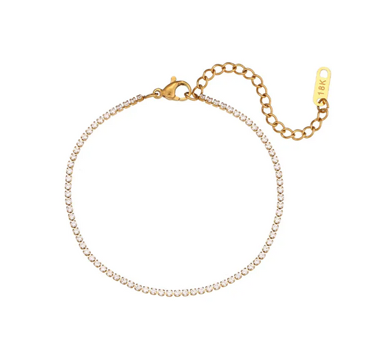 Zircon Tennis Bracelet | 2MM | 18K Gold PVD | 304 Stainless Steel