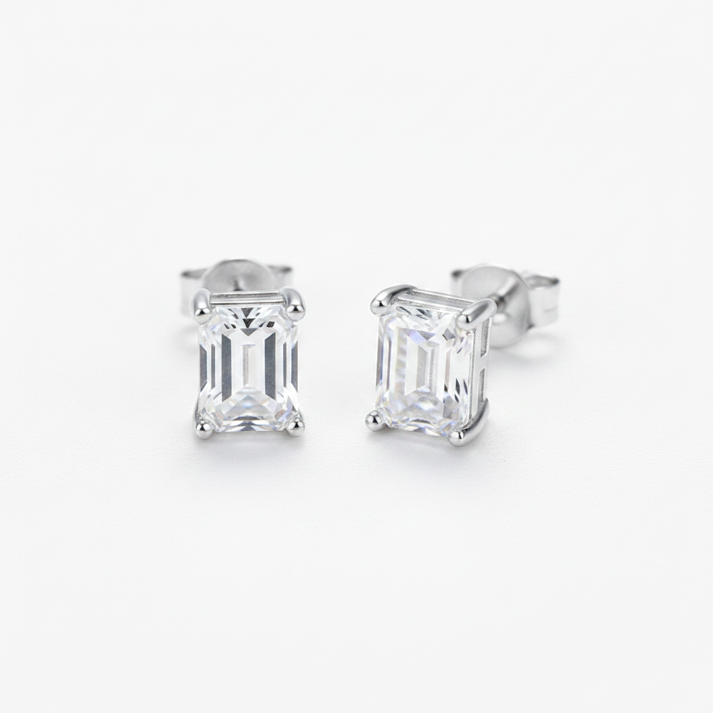 Moissanite Emerald Stud Earrings | 1.0CT Each (2.0CT TOTAL) 5x7MM | 950 Platinum over Sterling Silver | Certificate Included