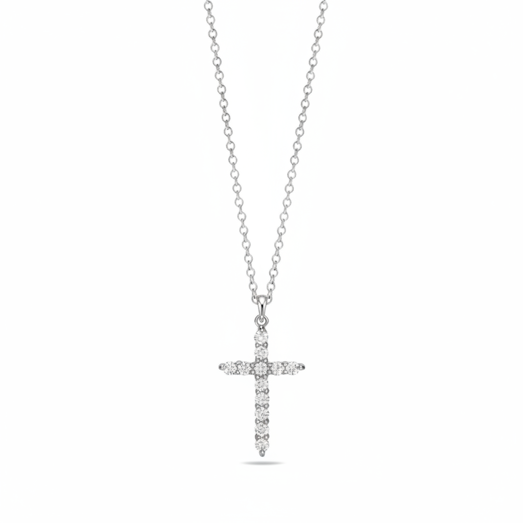 Moissanite Cross Pendant Necklace | 1.2CT TOTAL | 950 Platinum Plating over Sterling Silver | NO Certificate