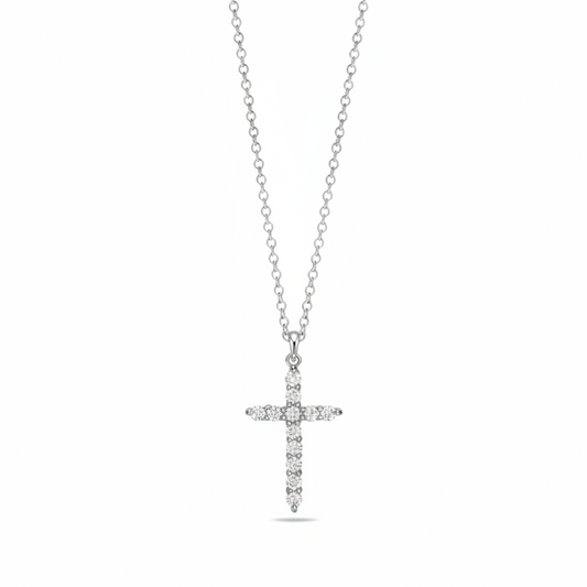 Moissanite Cross Pendant Necklace | 1.2CT TOTAL | 950 Platinum Plating over Sterling Silver | NO Certificate